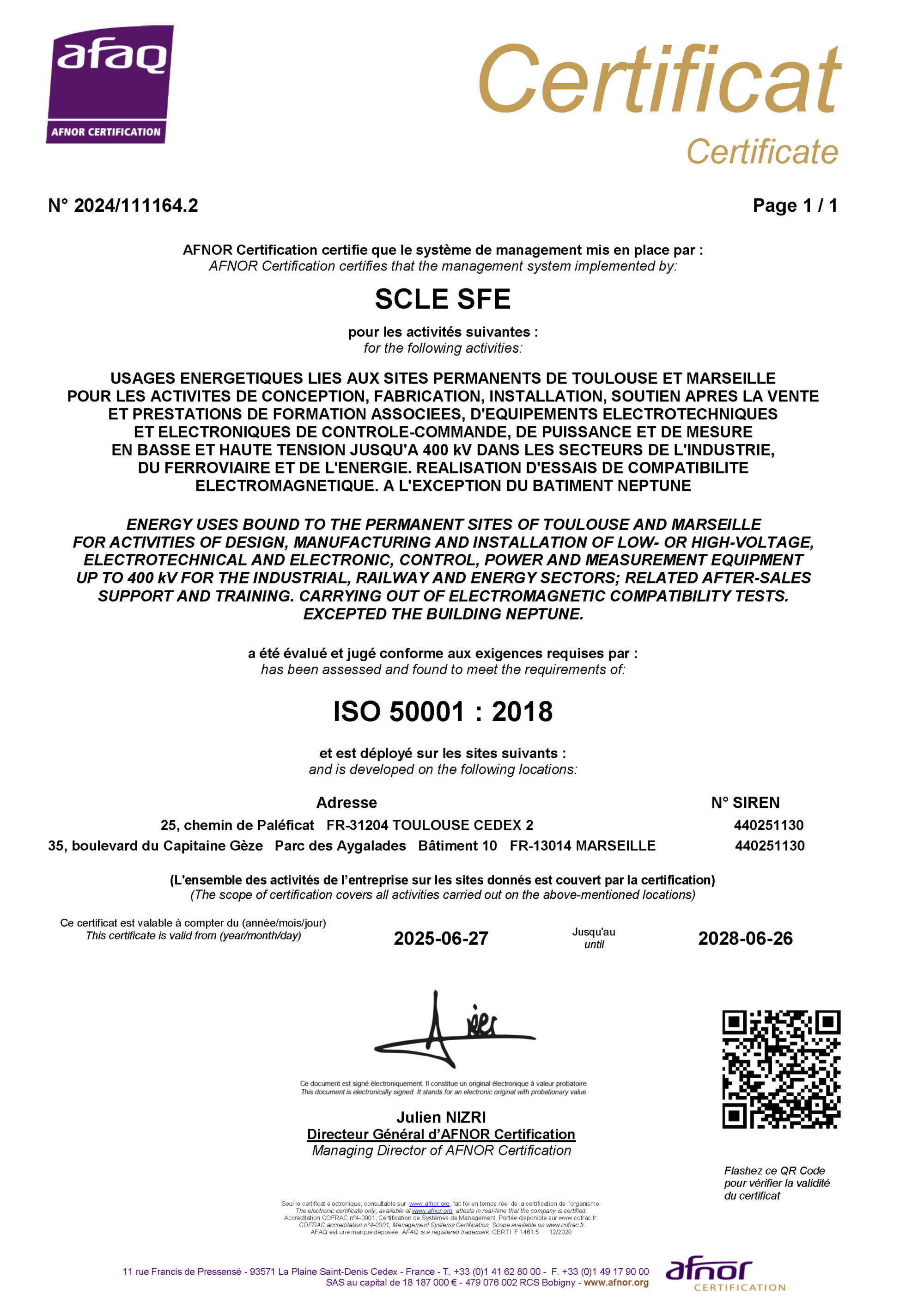 certificat norme ISO 50001